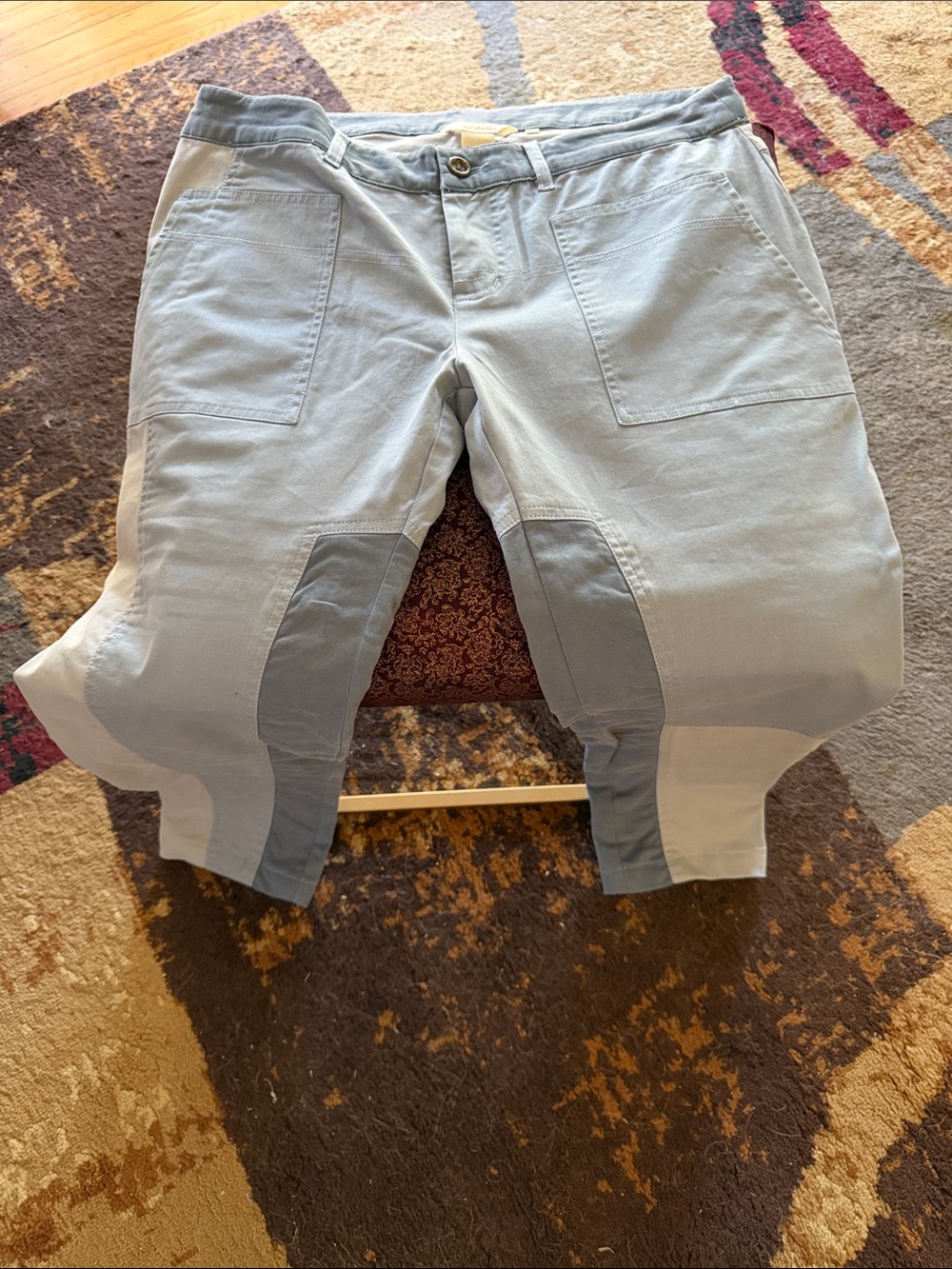 Sundance Ankle Patchwork Cropped Pants in Light Blue & Gray